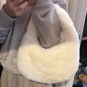Elegant Cream Faux Fur Shoulder Bag